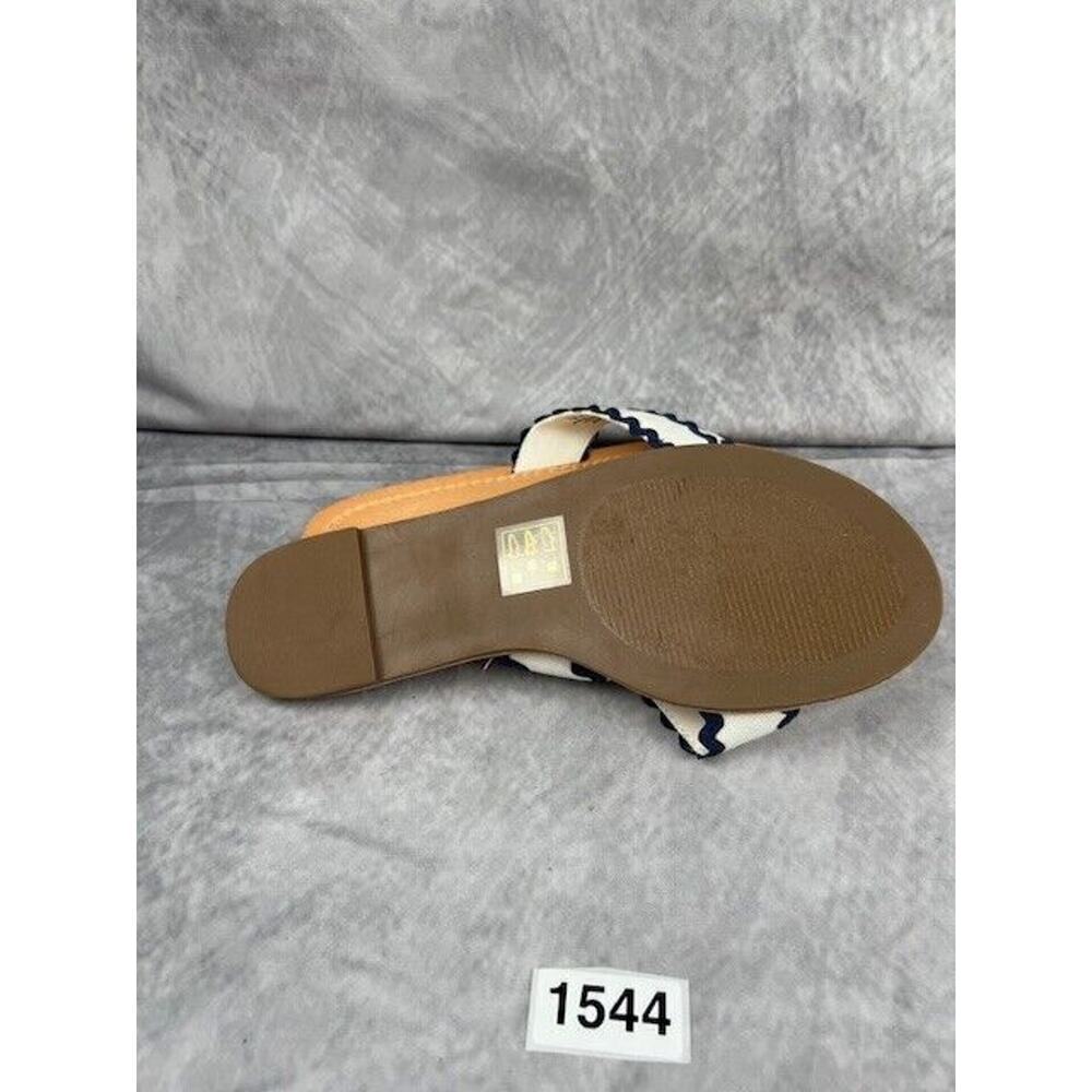 Draper James Women Piper Flat Slide Sandals Size 7 Fabric White and Blue - Picture 6 of 7